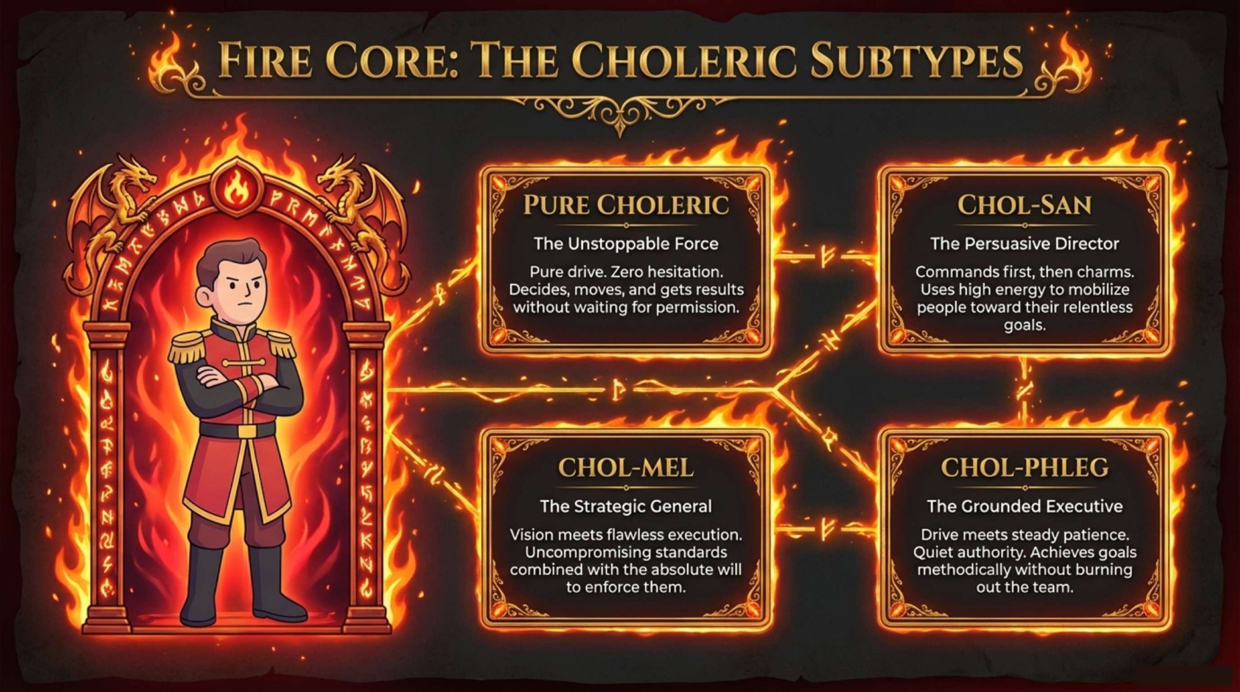 Fire Core: The Choleric Subtypes - Pure Choleric, Chol-San, Chol-Mel, and Chol-Phleg variations