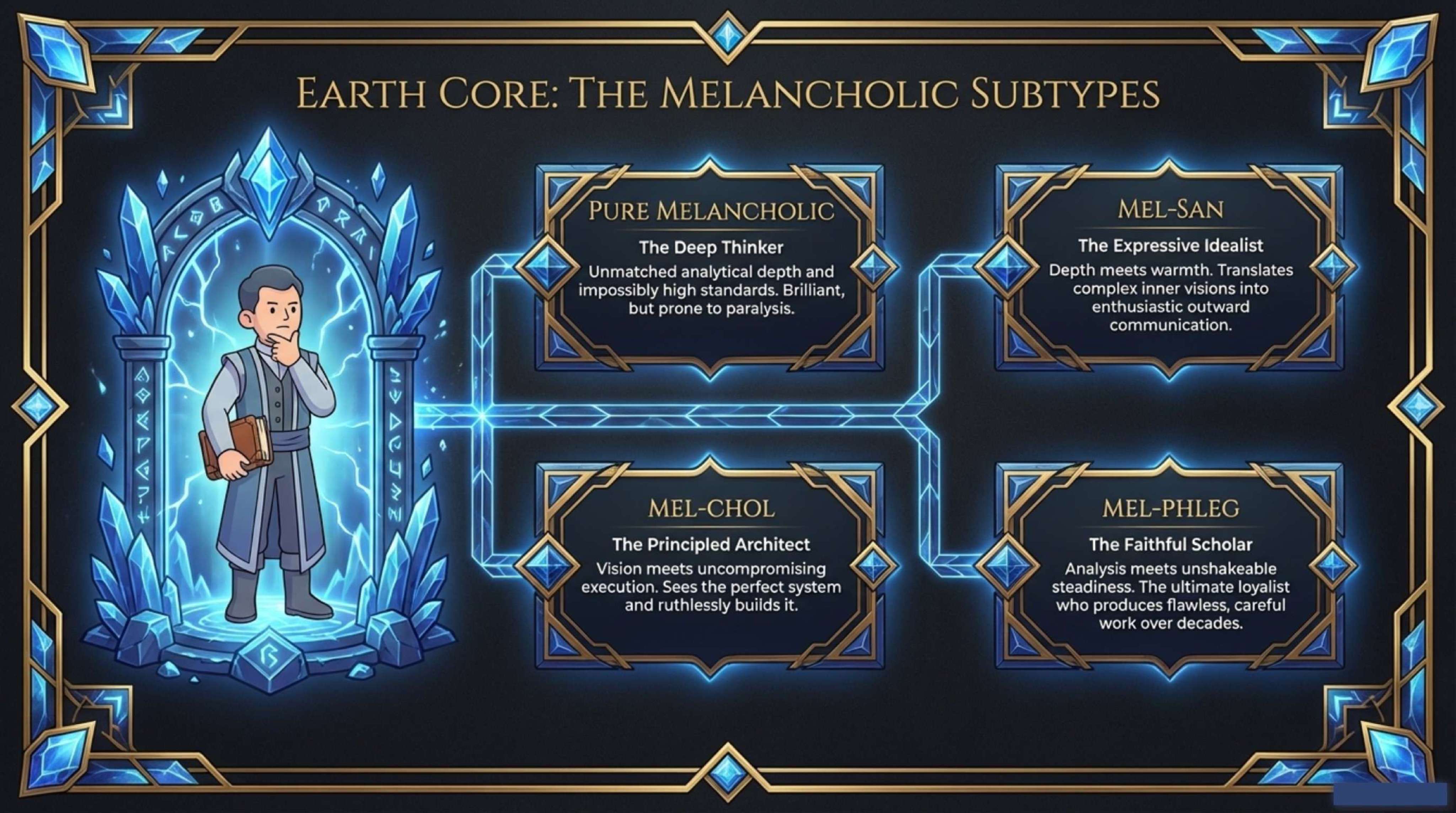 Earth Core: The Melancholic Subtypes - Pure Melancholic, Mel-San, Mel-Chol, and Mel-Phleg variations